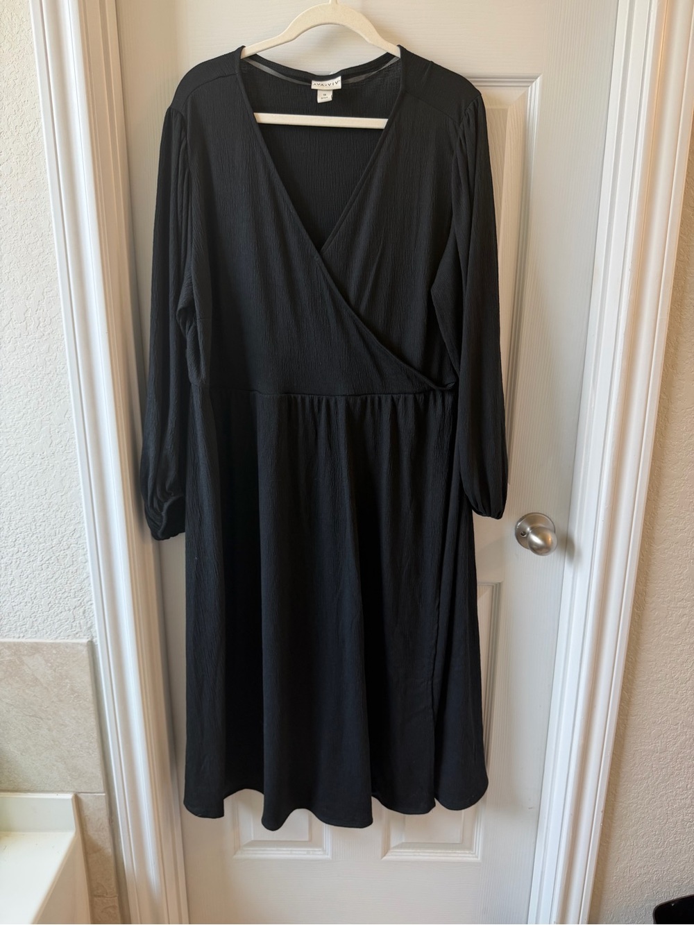 Ava & Viv Black Wrap-Front Long Sleeve Dress